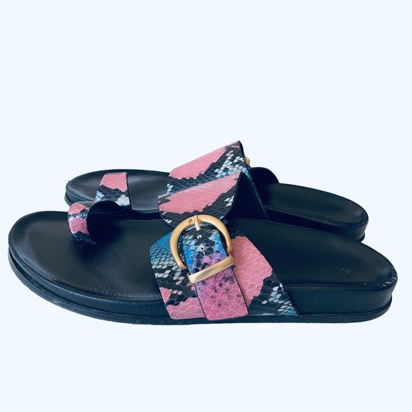 MARION PARKE CYRUS PYTHON PRINT BUCKLE SLIDE SANDALS - Picture 3 of 16